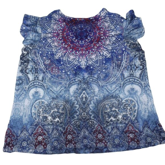 Women Cosmic Paisley Sparkle Top in Shades of Blue and Pink size Large JH926 - Picture 4 of 4